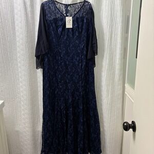 FLYCURVY Lace Evening‎ Maxi Dress Womens XL Formal Party Gown Sheer Sleeves